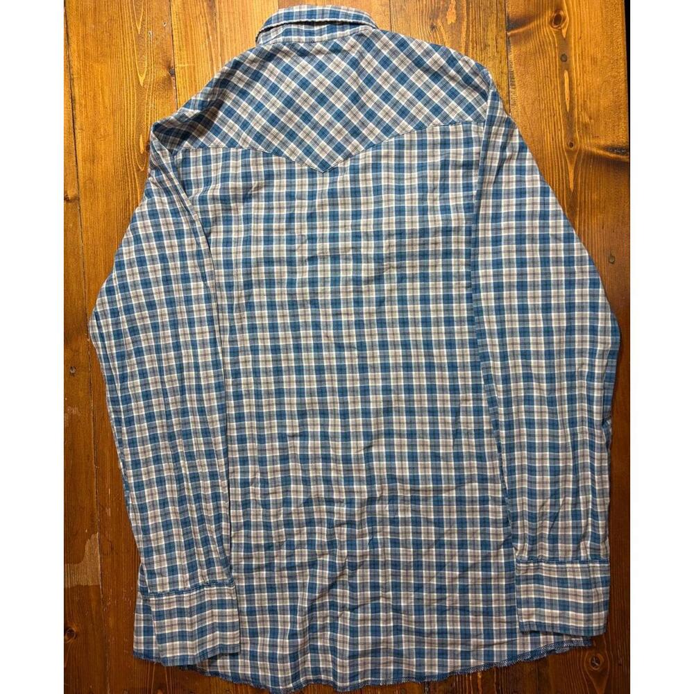 Wrangler Western Shirt LT Large Tall Blue Plaid Snap Button Long Sleeve - Picture 7 of 7